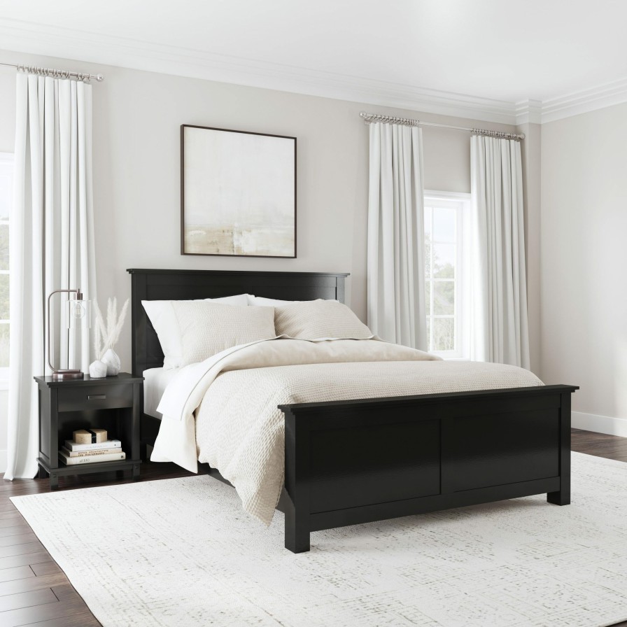 Bedroom * | Tendy Style Homestyles Oak Park Black Queen Bed And Nightstand 5911-5013C At Woodstock Furniture & Mattress Outlet