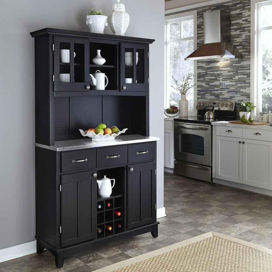 Dining Room * | Top Sell Homestyles Buffet Of Buffets Black/Stainless Steel Server With Hutch 5100-0043-42 At Woodstock Furniture & Mattress Outlet