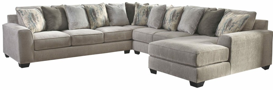 Living Room * | Sale Online Benchcraft Ardsley 4-Piece Pewter Sectional With Right Arm Chaise 39504S2 At Woodstock Furniture & Mattress Outlet