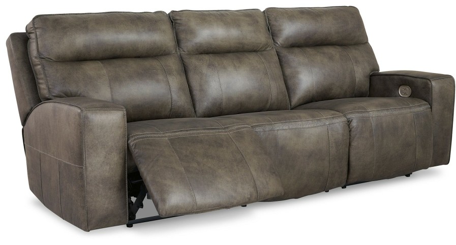 Living Room * | Cheap Signature Design By Ashley Game Plan Concrete Leather Power Reclining Sofa U1520515 At Woodstock Furniture & Mattress Outlet