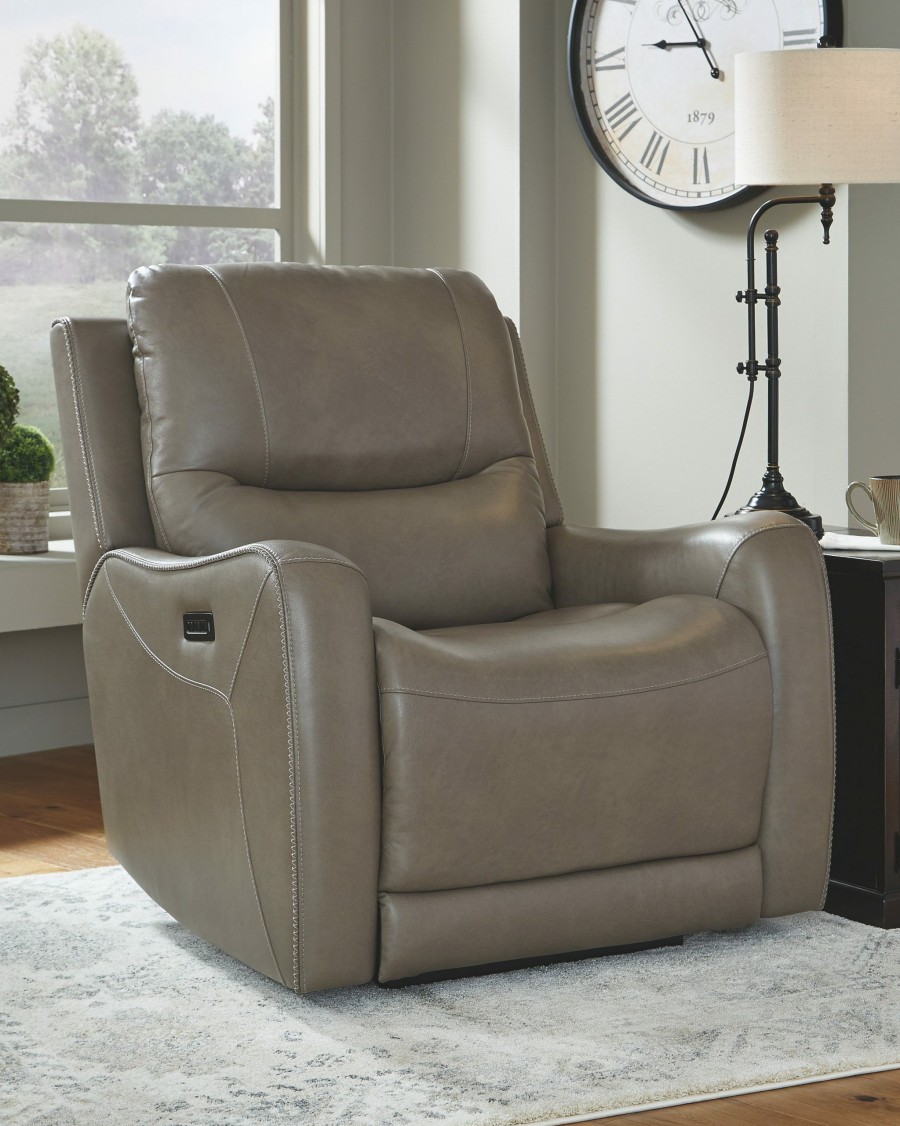 Living Room * | Best Quality Signature Design By Ashley Galahad Sandstone Leather Power Recliner 6610206 At Woodstock Furniture & Mattress Outlet