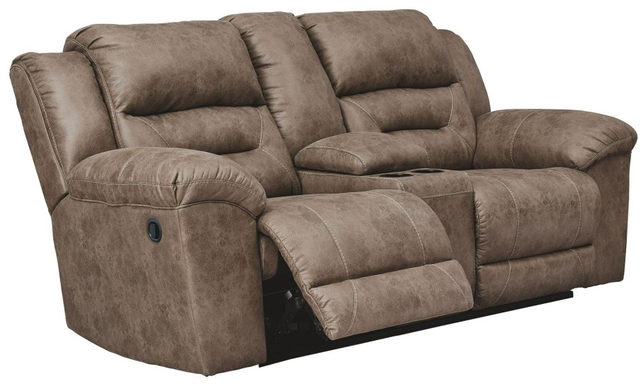 Living Room * | Hot Selling Signature Design By Ashley Stoneland Fossil Reclining Console Loveseat 3990594 At Woodstock Furniture & Mattress Outlet