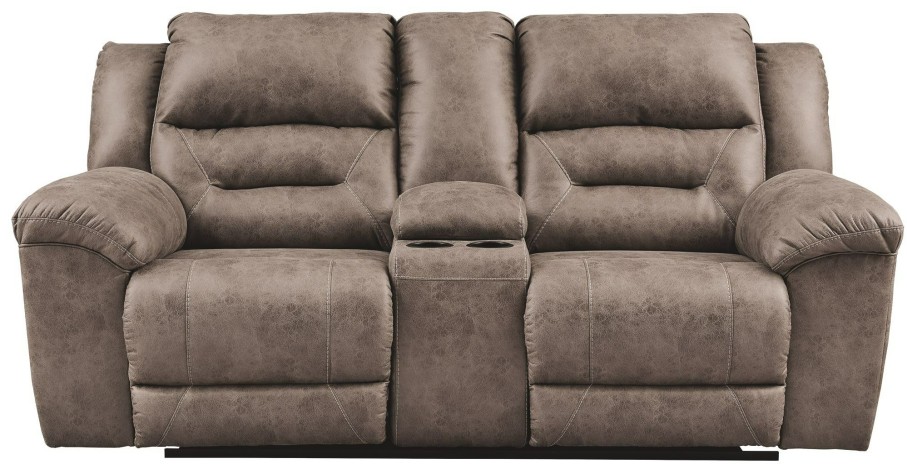 Living Room * | Hot Selling Signature Design By Ashley Stoneland Fossil Reclining Console Loveseat 3990594 At Woodstock Furniture & Mattress Outlet