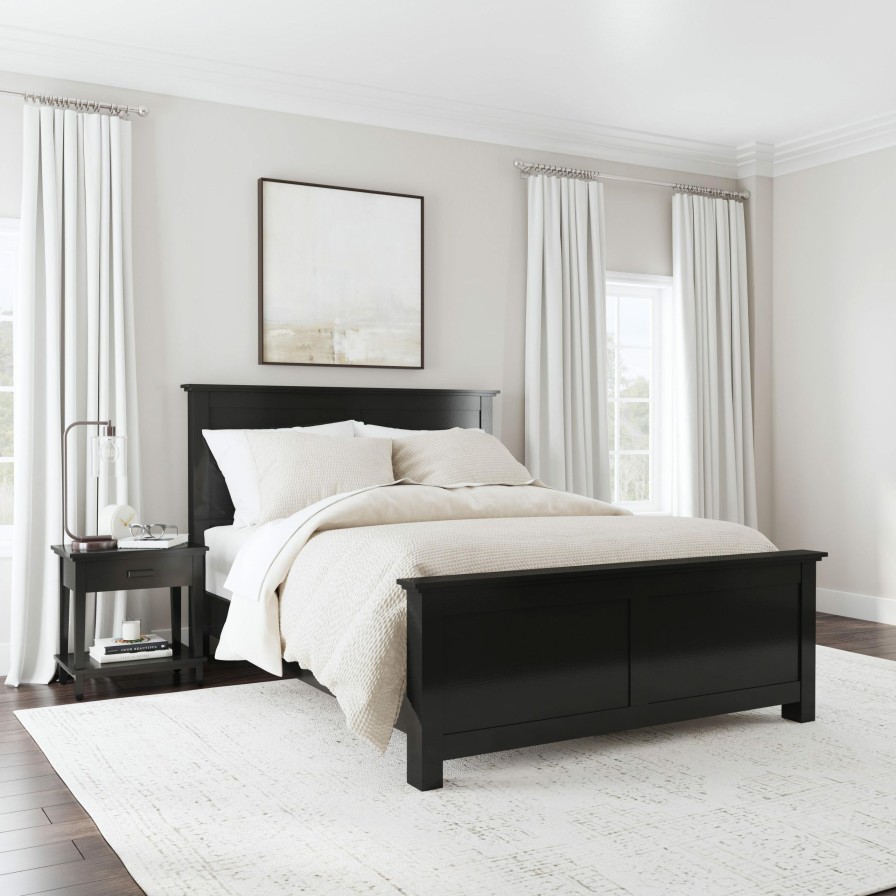 Bedroom * | Outlet Homestyles Oak Park Black Queen Bed And Nightstand 5911-5013O At Woodstock Furniture & Mattress Outlet