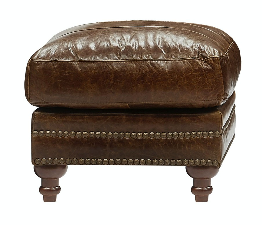 Living Room * | Wholesale Leather Italia Butler Brown Leather Ottoman 1669-2239-005507 At Woodstock Furniture & Mattress Outlet