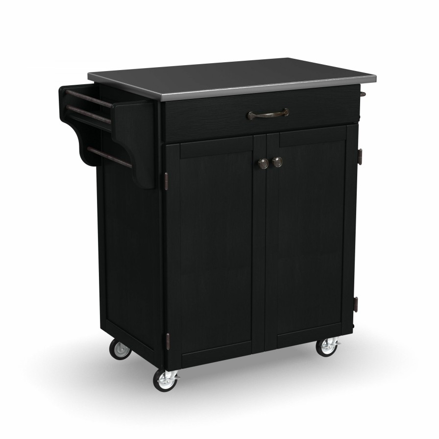 Accessories * | Low Price Homestyles Cuisine Cart Black Kitchen Cart W/Stainless Steel Top 9001-0042 At Woodstock Furniture & Mattress Outlet