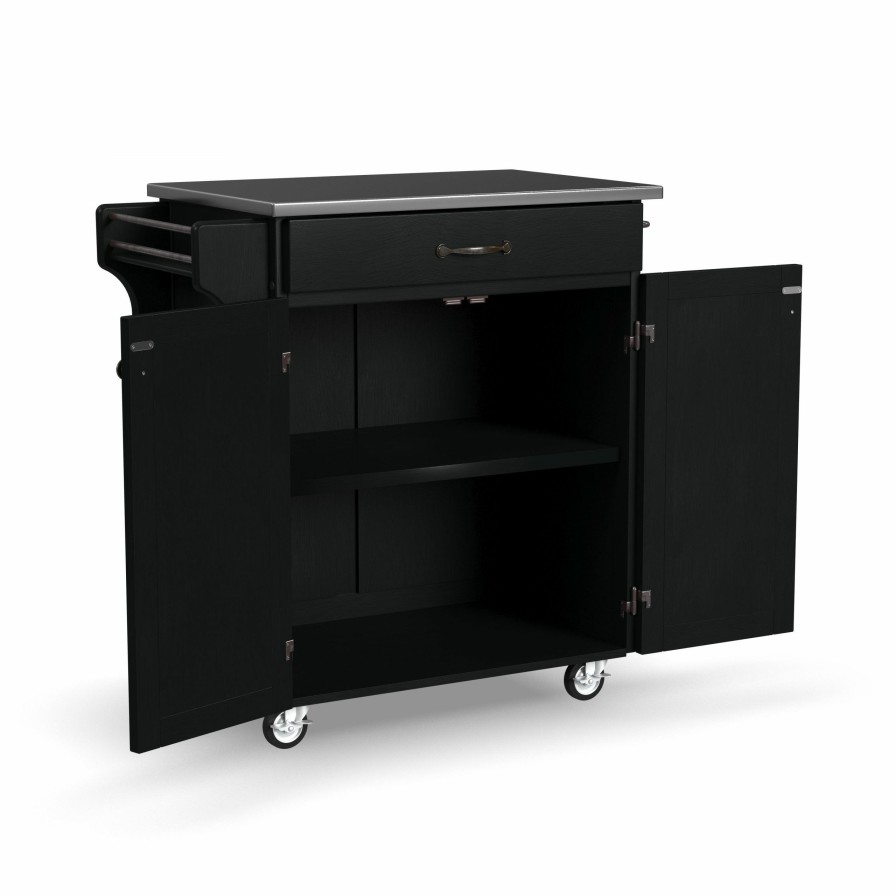 Accessories * | Low Price Homestyles Cuisine Cart Black Kitchen Cart W/Stainless Steel Top 9001-0042 At Woodstock Furniture & Mattress Outlet