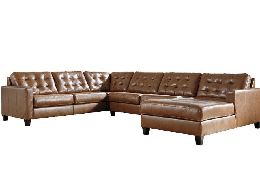 Living Room * | Quick Delivery Signature Design By Ashley Baskove Auburn 4-Piece Leather Sectional With Right Arm Facing Chaise 11102-17+55+34+77 At Woodstock Furniture & Mattress Outlet