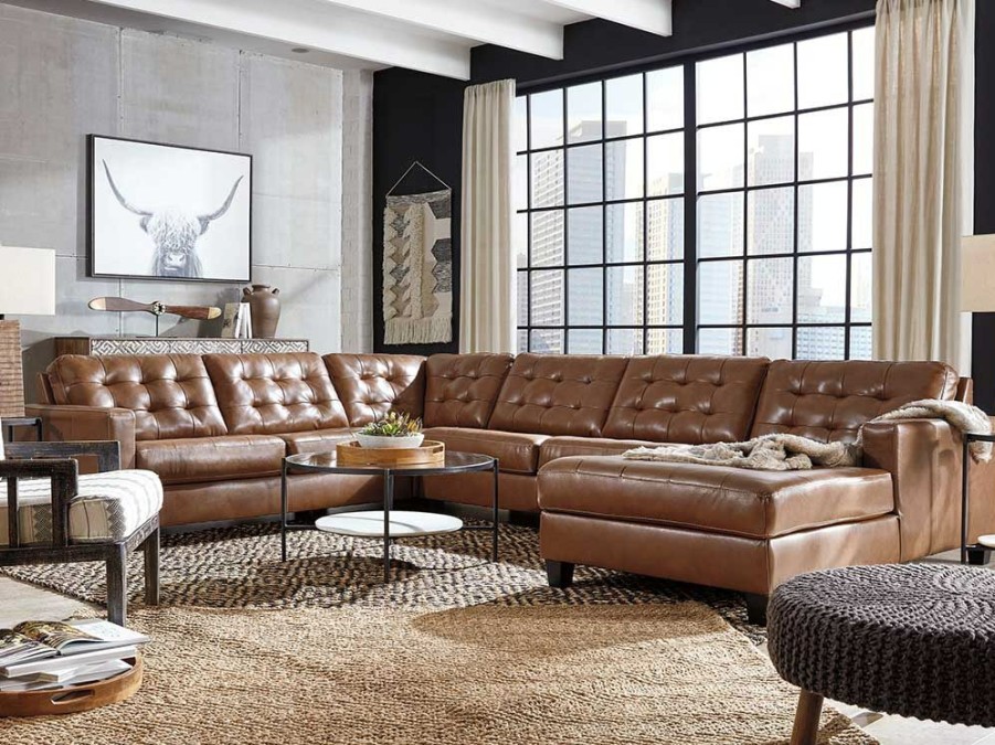 Living Room * | Quick Delivery Signature Design By Ashley Baskove Auburn 4-Piece Leather Sectional With Right Arm Facing Chaise 11102-17+55+34+77 At Woodstock Furniture & Mattress Outlet