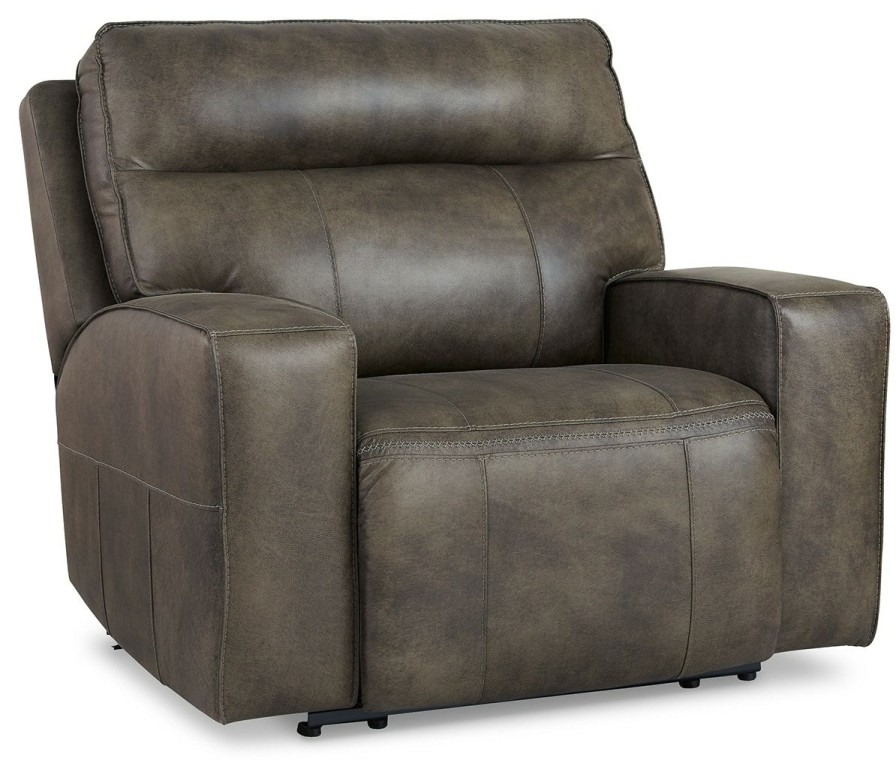 Living Room * | Top Sell Signature Design By Ashley Game Plan Concrete Leather Oversized Power Recliner U1520582 At Woodstock Furniture & Mattress Outlet