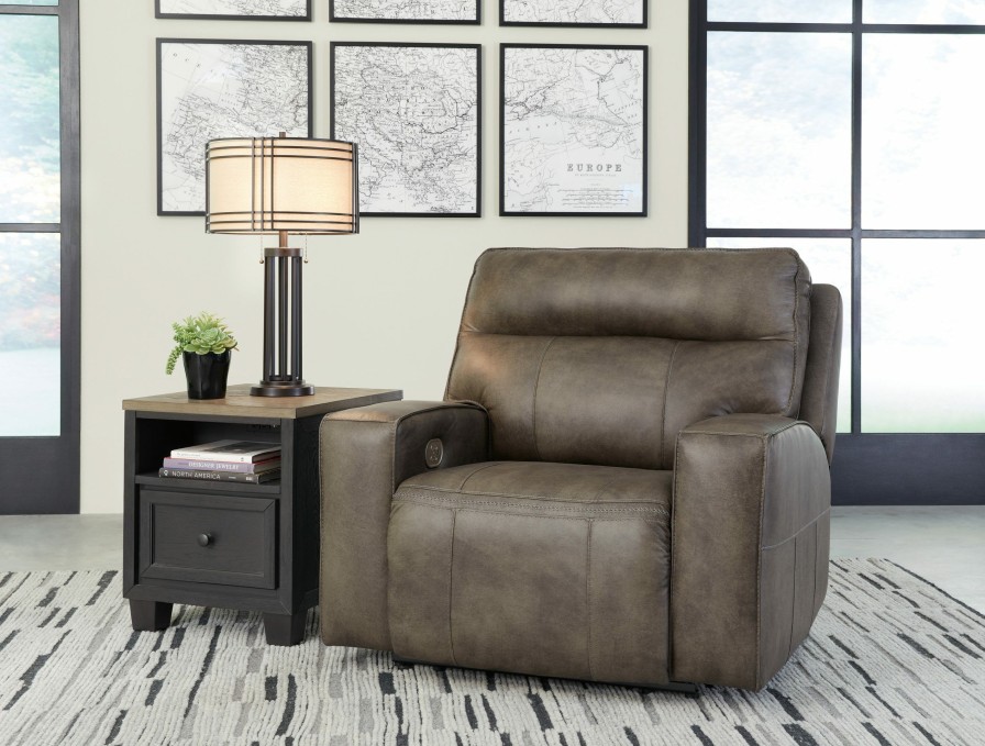 Living Room * | Top Sell Signature Design By Ashley Game Plan Concrete Leather Oversized Power Recliner U1520582 At Woodstock Furniture & Mattress Outlet