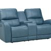 Living Room * | Exquisite Gifts Leather Italia Bel Air Persian Blue Power Reclining Loveseat W/ Console P2 1444-Eh295C-026027Lv At Woodstock Furniture & Mattress Outlet