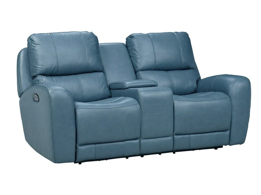 Living Room * | Exquisite Gifts Leather Italia Bel Air Persian Blue Power Reclining Loveseat W/ Console P2 1444-Eh295C-026027Lv At Woodstock Furniture & Mattress Outlet