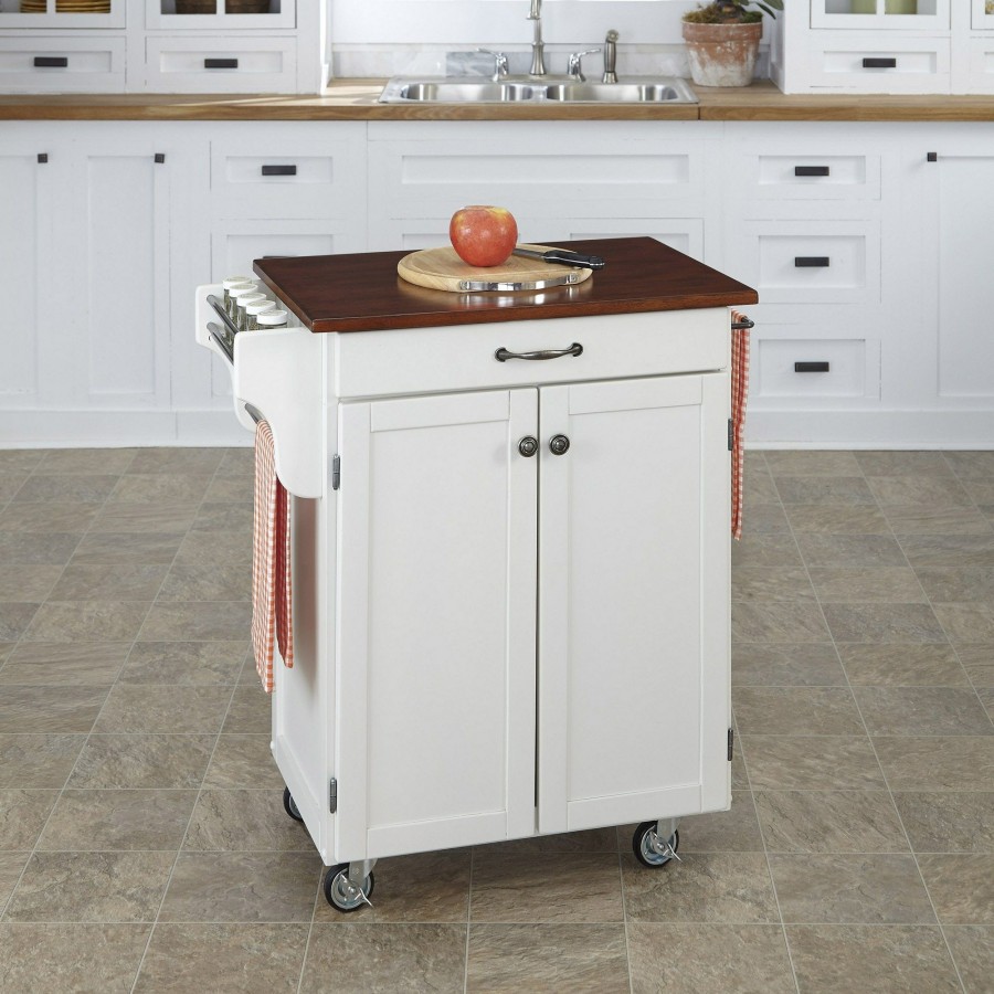 Accessories * | Cut Price Homestyles Cuisine Cart Off White Kitchen Cart W/Cherry Finish Top 9001-0027G At Woodstock Furniture & Mattress Outlet