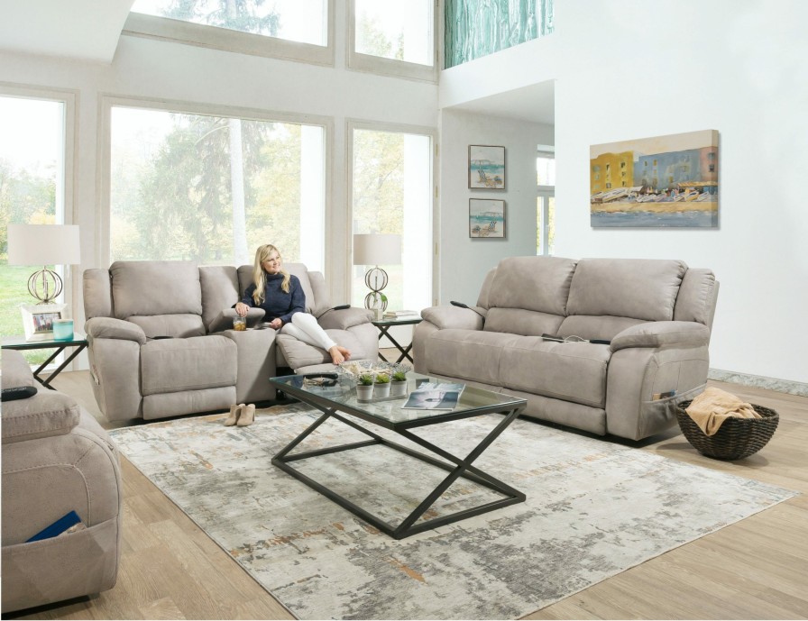 Living Room * | Cut Price Homestretch Nickel Double Power Reclining Sofa 187-37-17 At Woodstock Furniture & Mattress Outlet