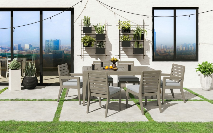 Outdoor Furniture * | Best Price Homestyles Sustain Gray Outdoor Dining Table And Six Chairs W/Cushions 5675-318180Q At Woodstock Furniture & Mattress Outlet