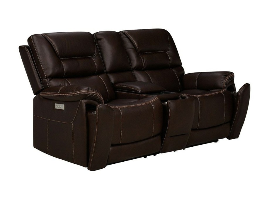 Living Room * | Quick Delivery Woodstock Select Drake Walnut Triple Power 2Rr Console Loveseat W/ Headrest & Lumbar H634-2E-3Pzg-F382 At Woodstock Furniture & Mattress Outlet