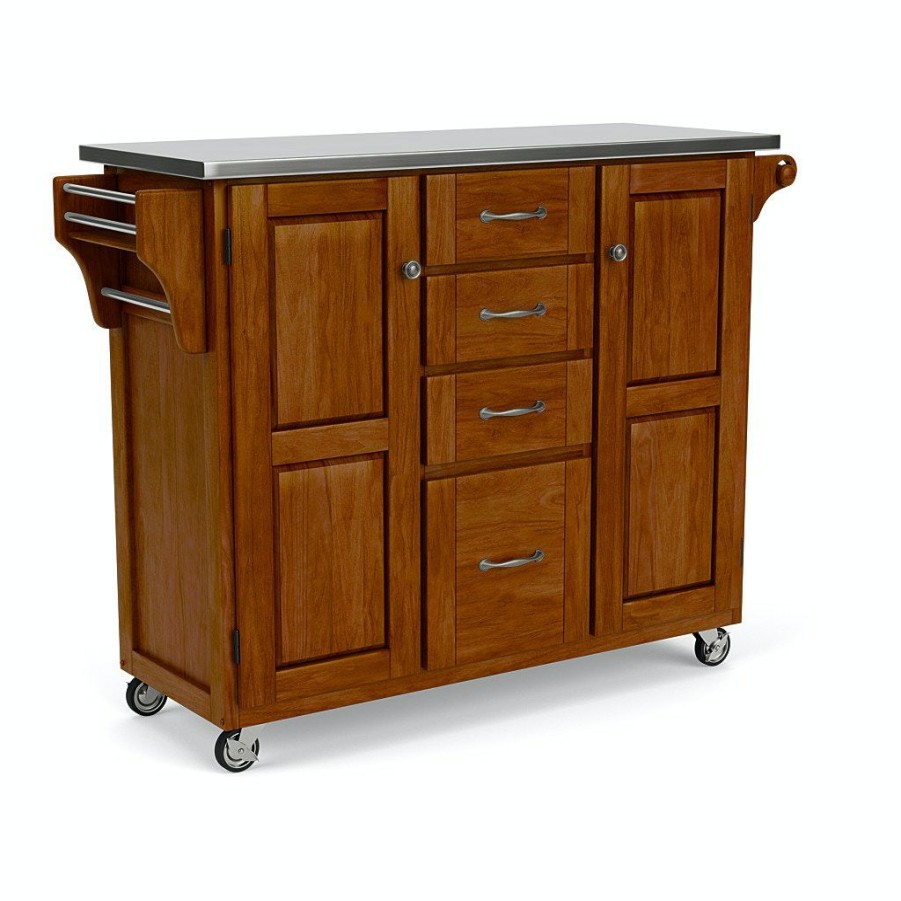 Accessories * | High Quality Homestyles Create-A-Cart Cherry Brown Kitchen Cart W/Stainless Steel Top 9100-1072 At Woodstock Furniture & Mattress Outlet