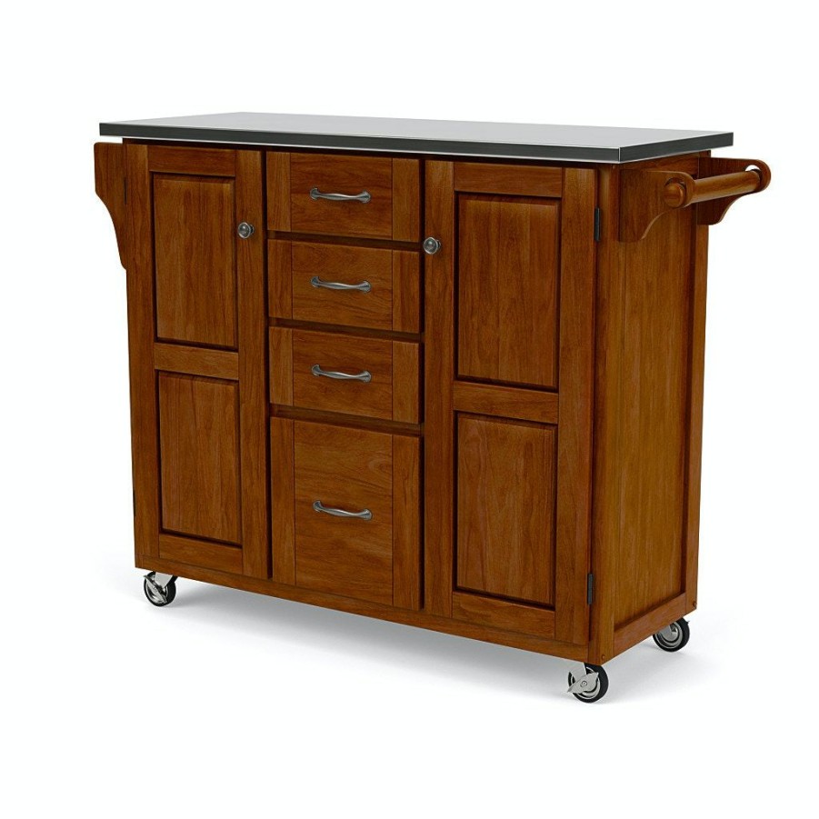 Accessories * | High Quality Homestyles Create-A-Cart Cherry Brown Kitchen Cart W/Stainless Steel Top 9100-1072 At Woodstock Furniture & Mattress Outlet