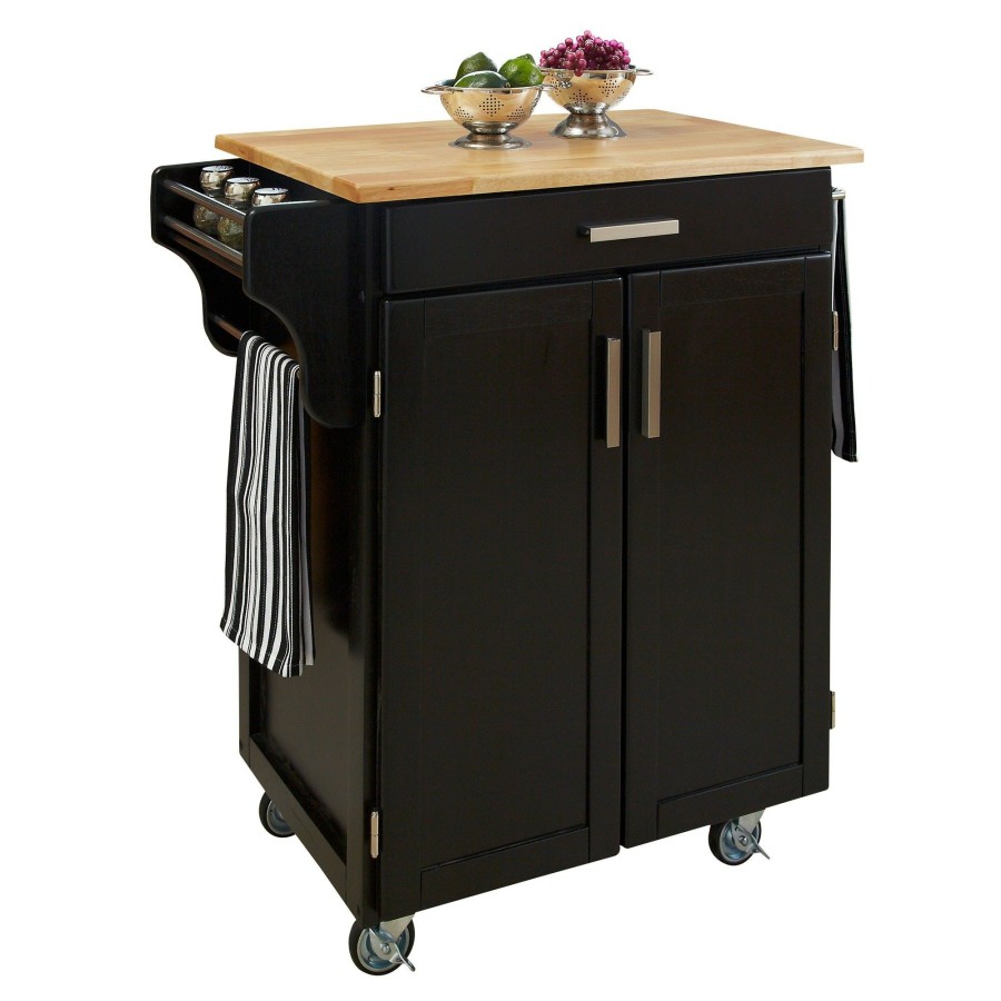 Accessories * | Good Quality Homestyles Cuisine Cart Black Kitchen Cart W/Wood Top 9001-0041 At Woodstock Furniture & Mattress Outlet