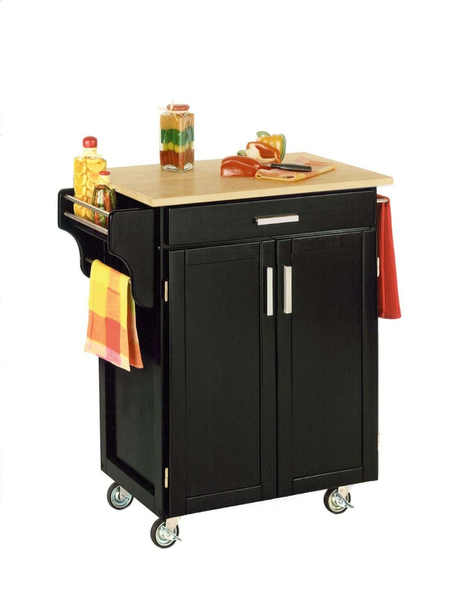 Accessories * | Good Quality Homestyles Cuisine Cart Black Kitchen Cart W/Wood Top 9001-0041 At Woodstock Furniture & Mattress Outlet