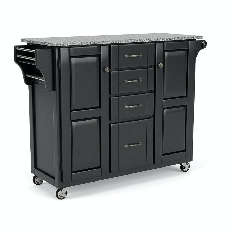 Accessories * | Best Quality Homestyles Create-A-Cart Black Kitchen Cart W/Granite Top 9100-1043 At Woodstock Furniture & Mattress Outlet