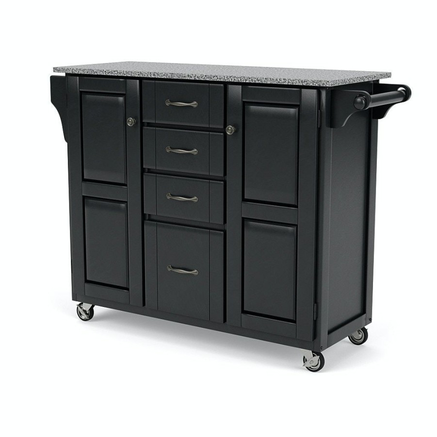 Accessories * | Best Quality Homestyles Create-A-Cart Black Kitchen Cart W/Granite Top 9100-1043 At Woodstock Furniture & Mattress Outlet