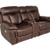 Living Room * | Hot Selling Man Wah Leather Power Reclining Console Loveseat 9597 At Woodstock Furniture & Mattress Outlet