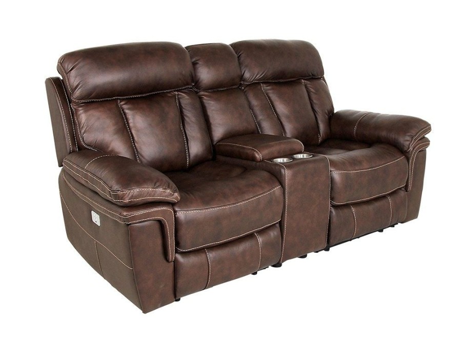 Living Room * | Hot Selling Man Wah Leather Power Reclining Console Loveseat 9597 At Woodstock Furniture & Mattress Outlet