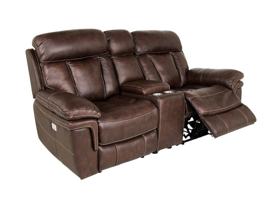 Living Room * | Hot Selling Man Wah Leather Power Reclining Console Loveseat 9597 At Woodstock Furniture & Mattress Outlet