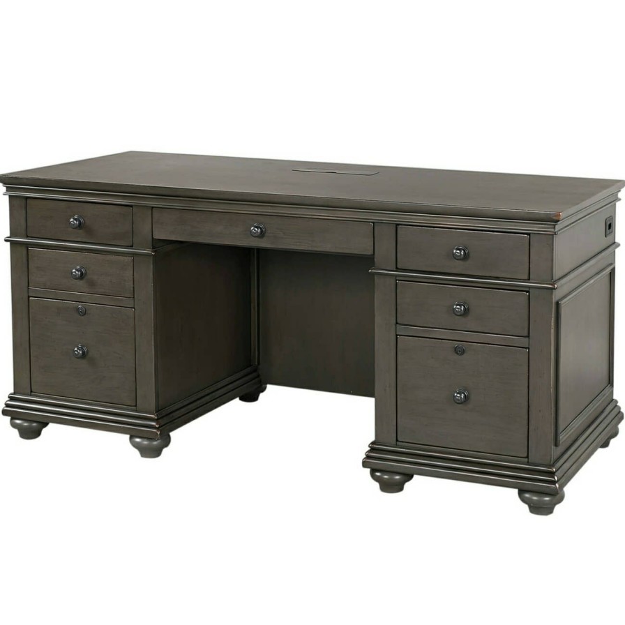 Home Office * | Hot Selling Aspenhome Oxford Peppercorn 66" Executive Desk I07-303-Pep At Woodstock Furniture & Mattress Outlet