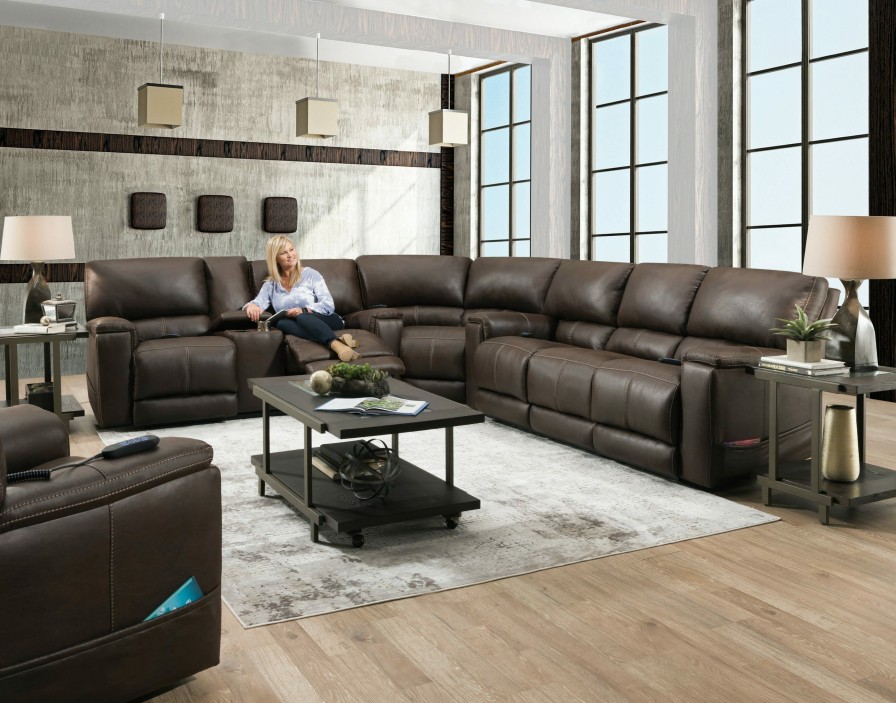 Living Room * | Gift Selection Homestretch Milan Espresso Triple Power Console Loveseat 197-57-21 At Woodstock Furniture & Mattress Outlet