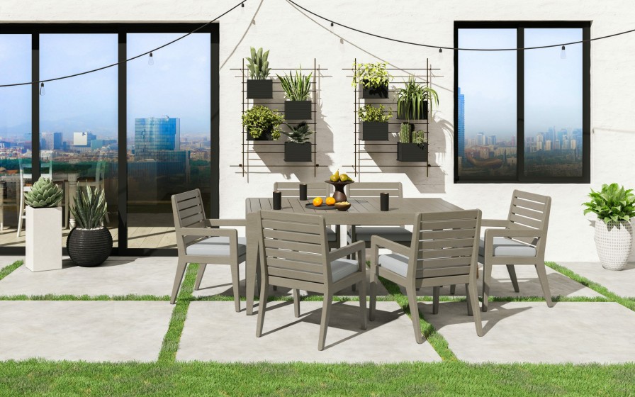 Outdoor Furniture * | Special Homestyles Sustain Gray Outdoor Dining Table And Six Armchairs W/Cushions 5675-31-81S At Woodstock Furniture & Mattress Outlet